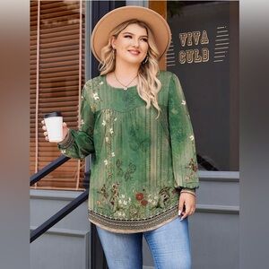 IN'VOLAND Womens Plus Size Tops Long Sleeve Loose Blouse-SIZE 1X